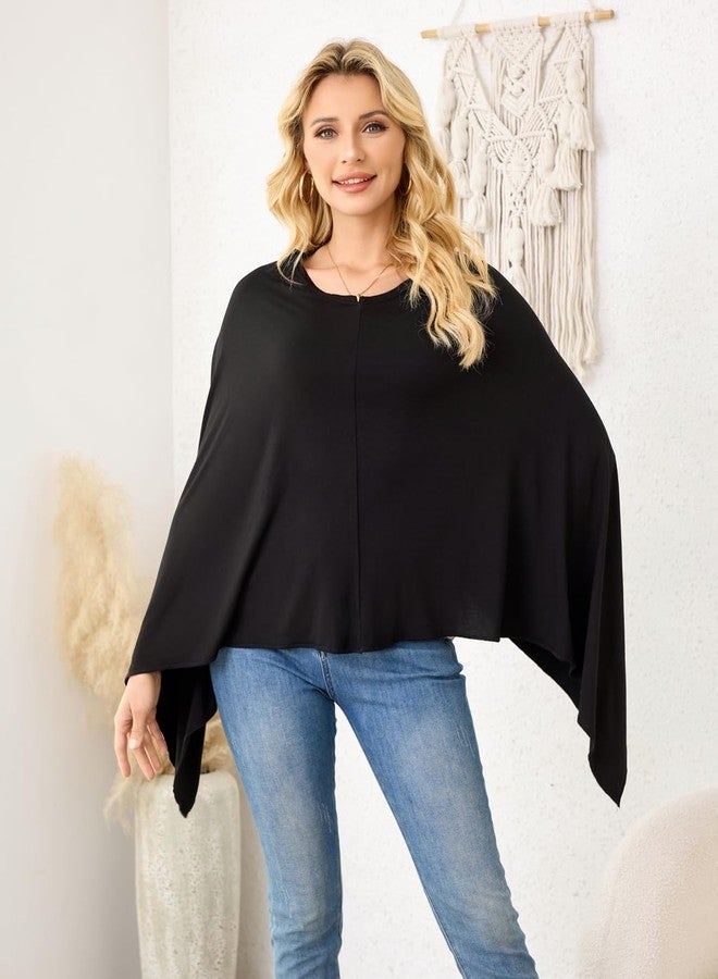 Ferand Women's Versatile Poncho Tops Lightweight Wrap Scarf for Spring Summer, Black - Image 3